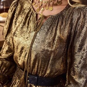 Metallic Gold Peasant Blouse